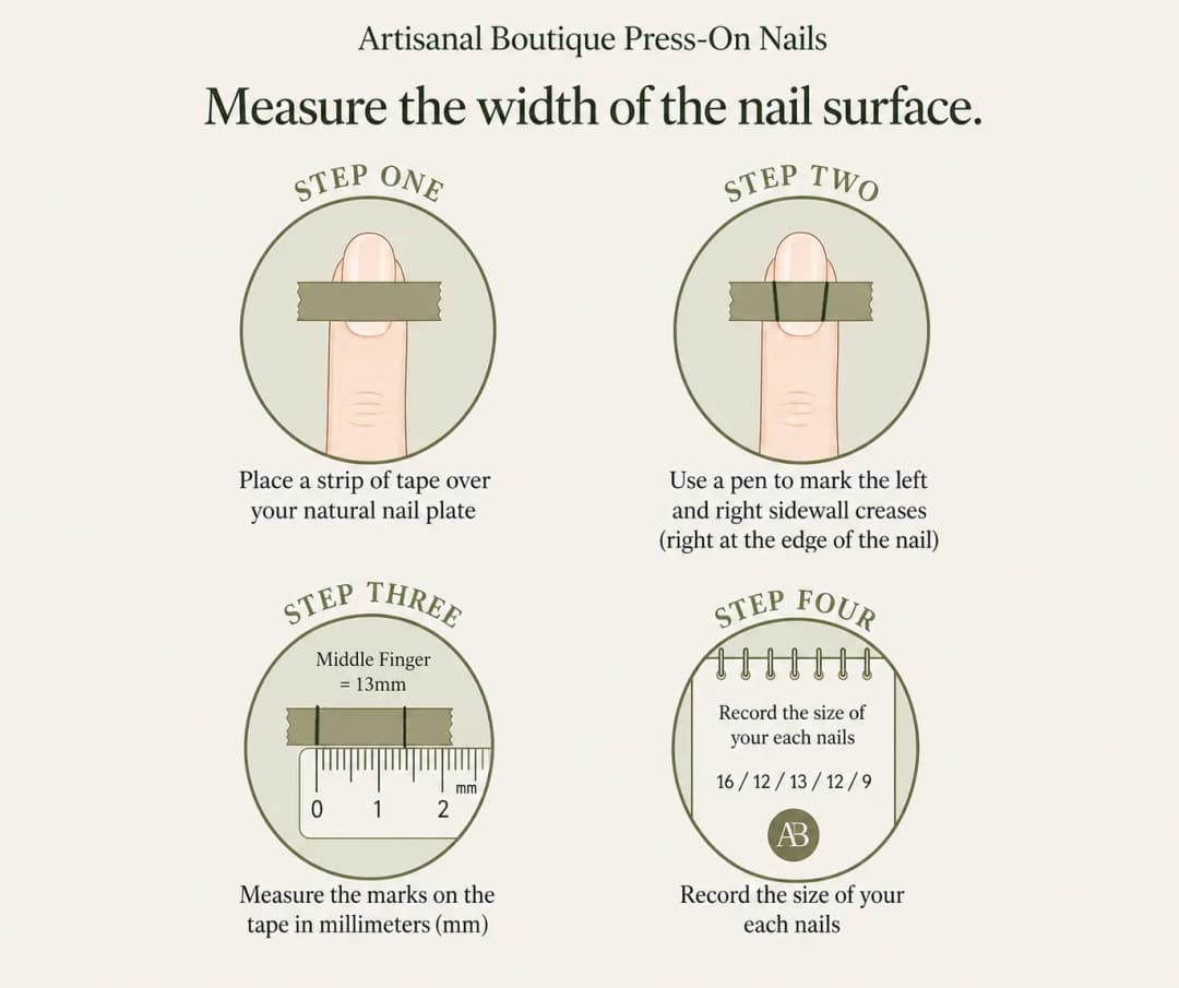 How to measure nail width — place ruler across the widest part of the nail